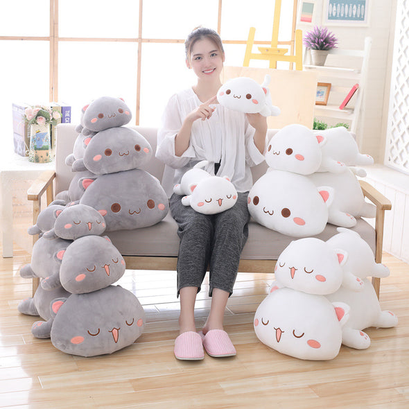 Kawaii White & Gray Kitties Plush